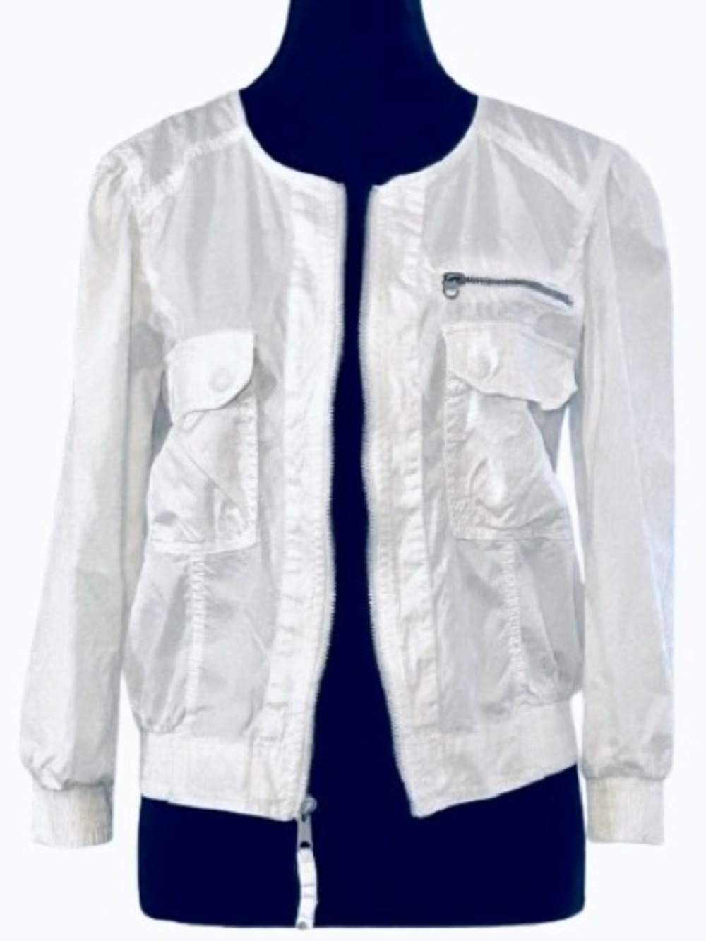 100% Cotton Y2K 90s BEBE  Vintage White Bomber Jacket Lightweight Boho Summer